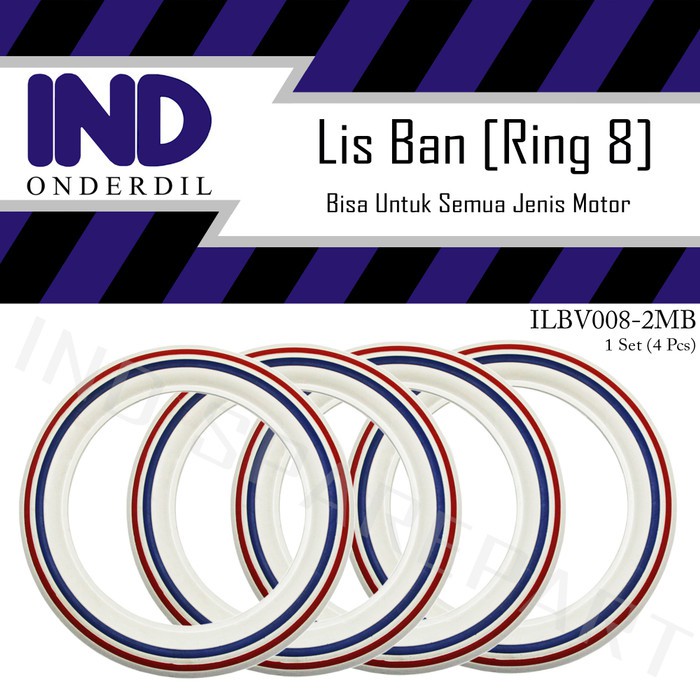 Dijual Karet Lis-List Ban Vespa Motor Matic-Bebek Ring 8-WhiteWall Merah-Biru Berkualitas