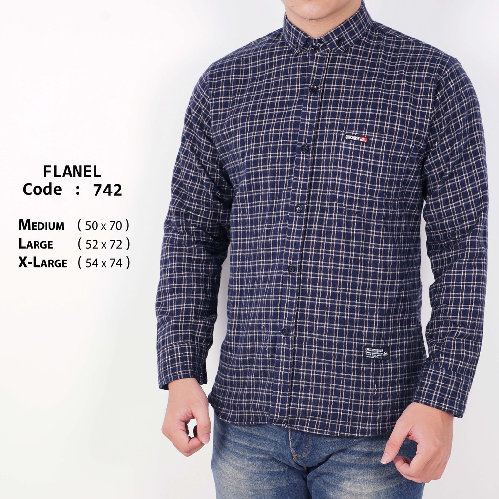 Kemeja Flanel Pria Gold Tartan on Navy