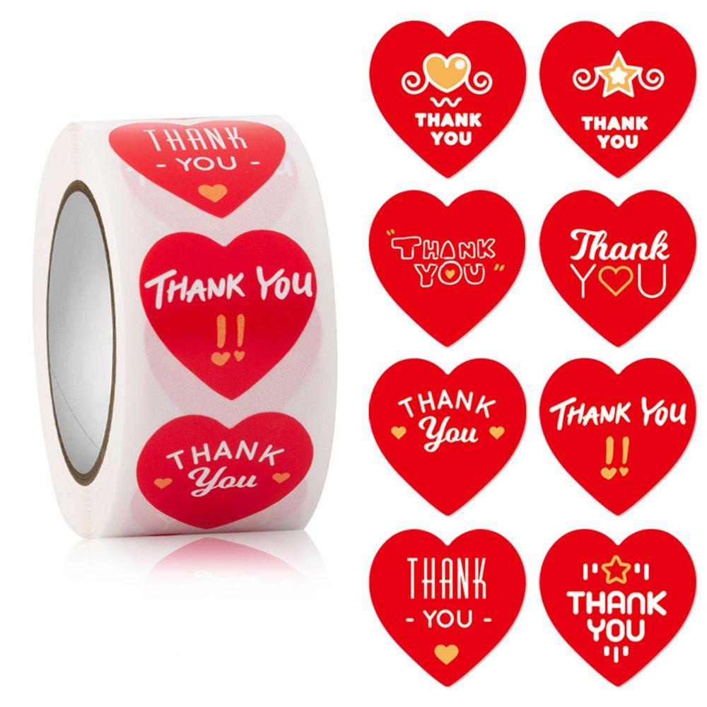 500pcs / roll Stiker Segel Bentuk Hati Bunga Tulisan Thank You Untuk Scrapbook