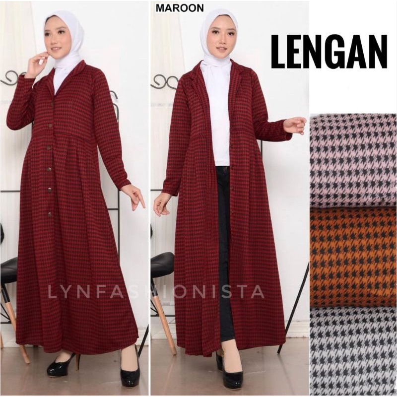 LYNFASHIONISTA-CARDIGAN WANITA MUSLIM PANJANG MOTIF HONSUT KANCING HIDUP PREMIUM/PRISKA