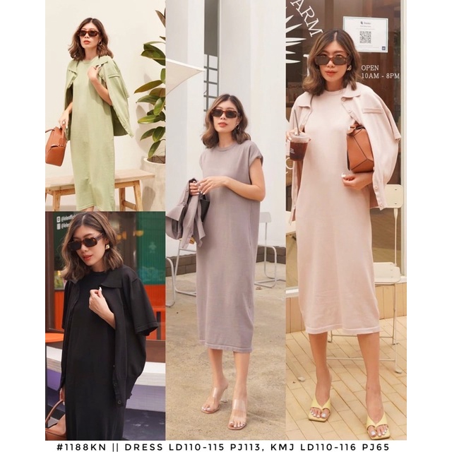 ONE SET WANITA KNIT RAJUT IMPORT KEKINIAN KOREA STYLE LENGAN PENDEK DRESS MIDI