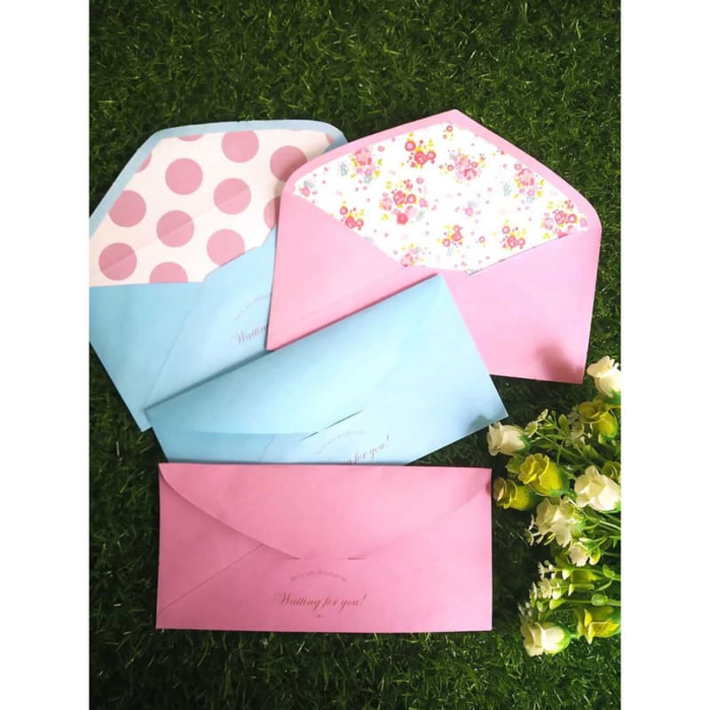 

Amplop Surat / Kartu Ucapan / Wedding - Biru Polka & Pink Bunga