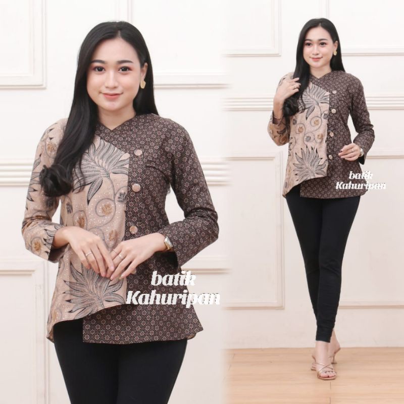 ATASAN BATIK WANITA LENGAN PANJANG TERBARU BLOUSE BATIK KERJA KANTOR