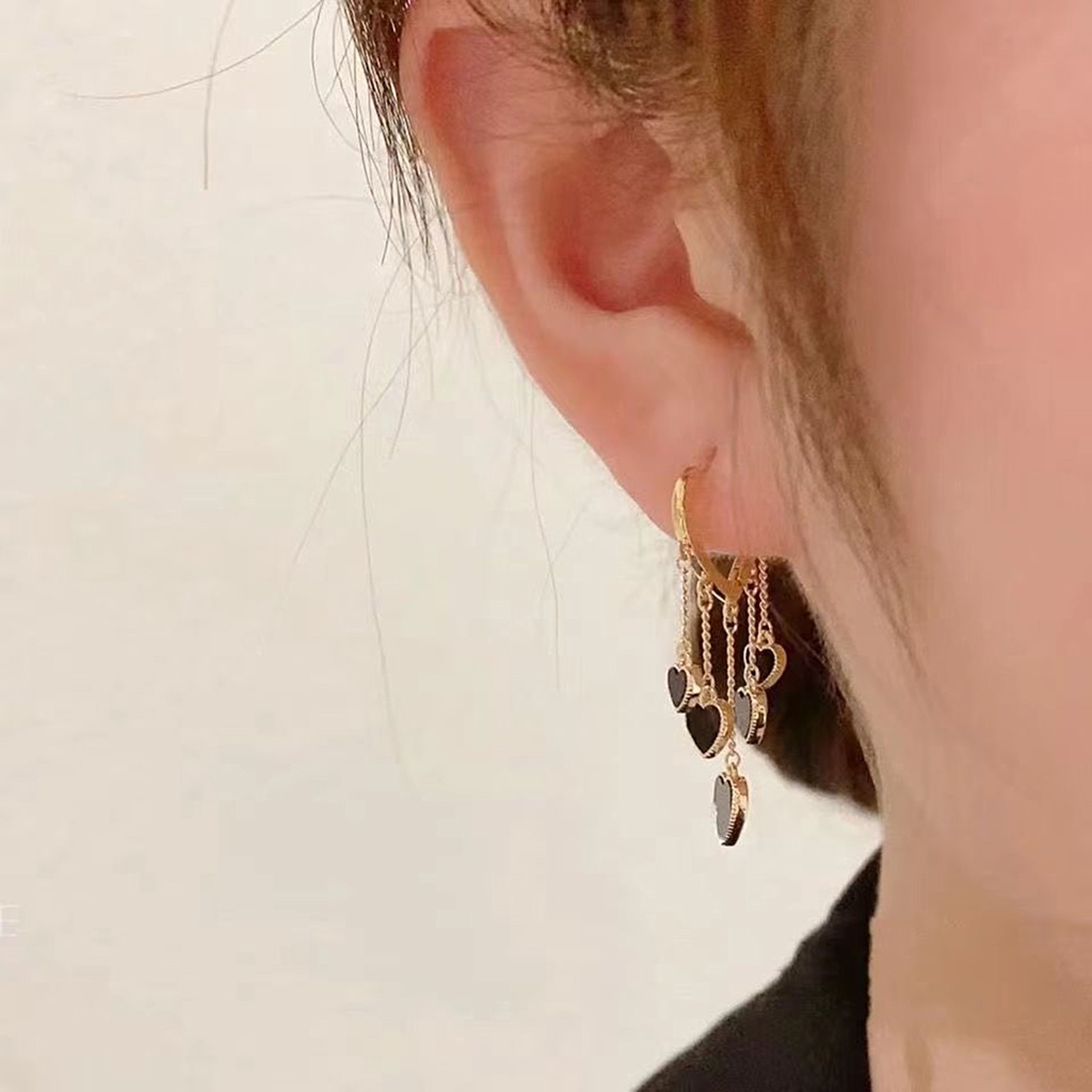 Hu Hu Hu Hu Hu Alat Bantu Pasang Kacamata♡ 1 Pasang Anting Juntai Bentuk Hati Warna Hitam Untuk Wanita