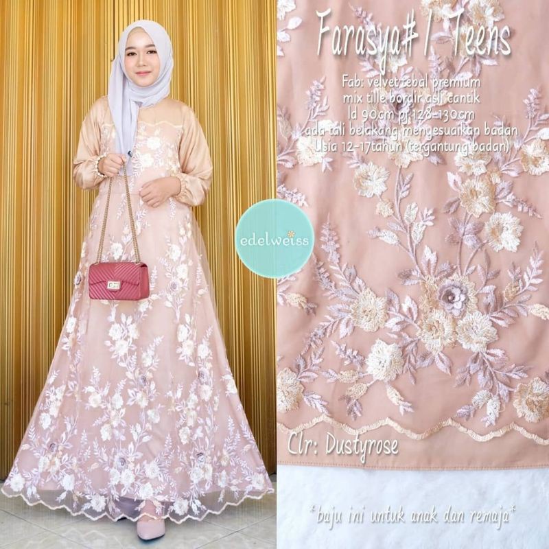 Farasya Dress /Dress Brukat Muslimah Remaja /Dress Remaja Couple / gaun pesta / gamis brukat / gamis