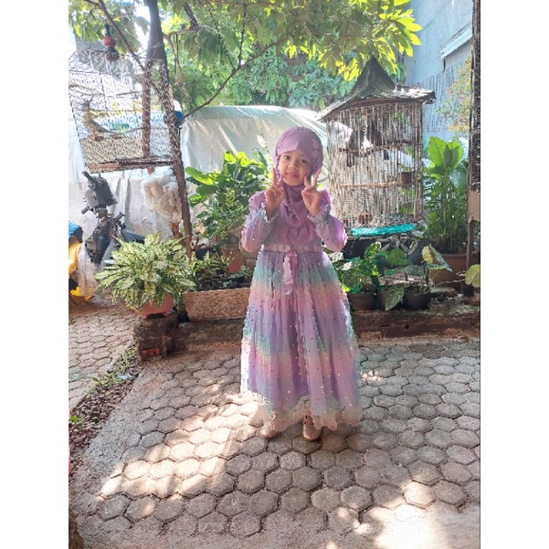 Preloved Dress Anak Happy Princess Hijab Rainbow