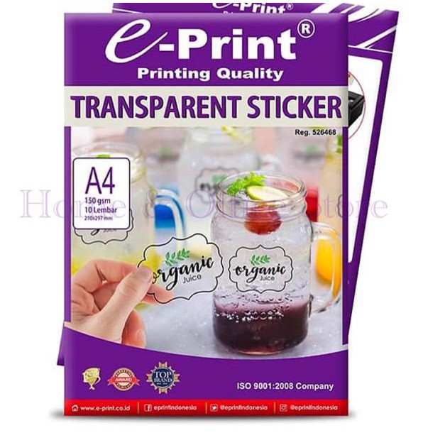 

Mutu!-938 E-Print Transparent Sticker A4 / Kertas Stiker Transparan Eprint A4