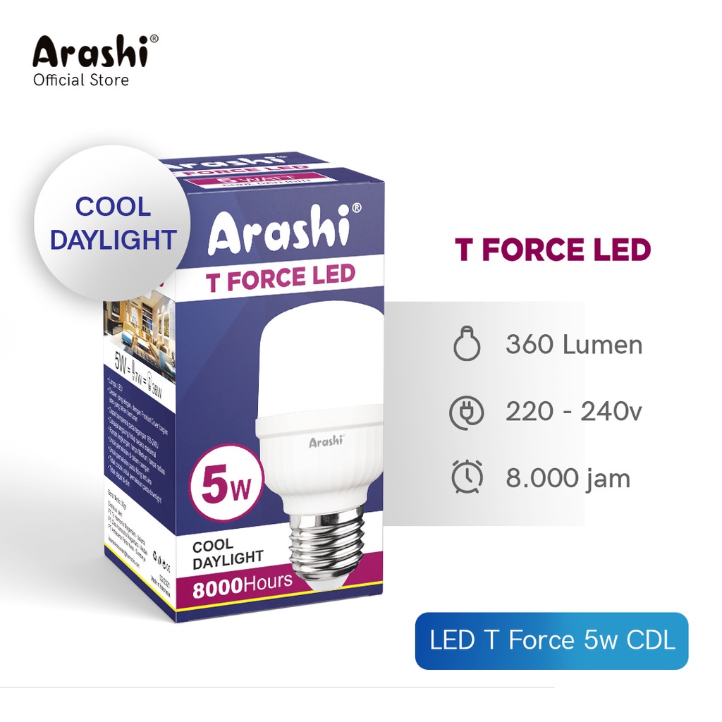 Arashi Lampu LED T Force LED 5 Watt CDL - Putih