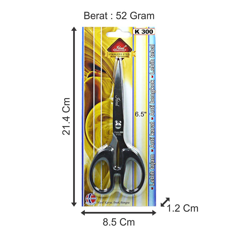 Gunting ideal K500 8&quot; / K300 6.5&quot; gunting kertas gunting rambut besar kecil gunting estika ta 245