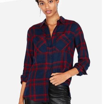 Express BF plaid maroonblue -kemeja flanel branded bagus