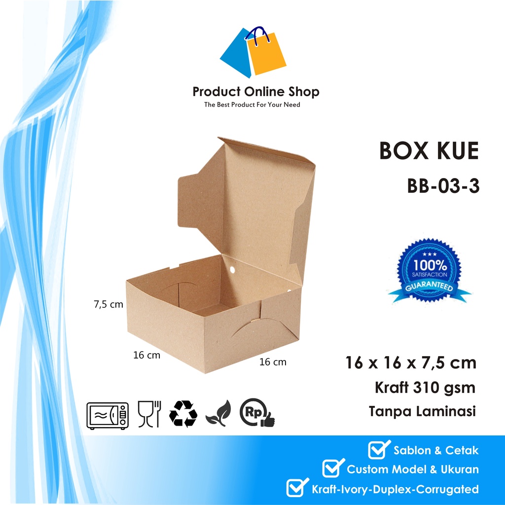 

BOX DUS KOTAK HAMPERS MAKANAN NASI ROTI KUE SNACK 16x16x7,5 cm PAPER KRAFT 310 gsm