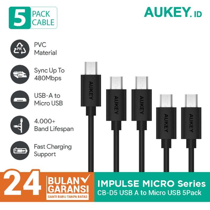 aukey cable micro usb 2.0 (5pcs) - 500256 dtah01