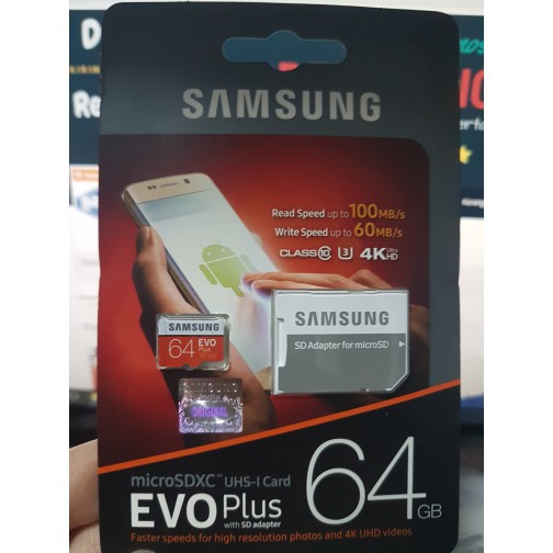 Samsung MicroSD 64GB 64 GB XC EVO Plus Class 10 UHS-1 (80MB/s) SD Adapter