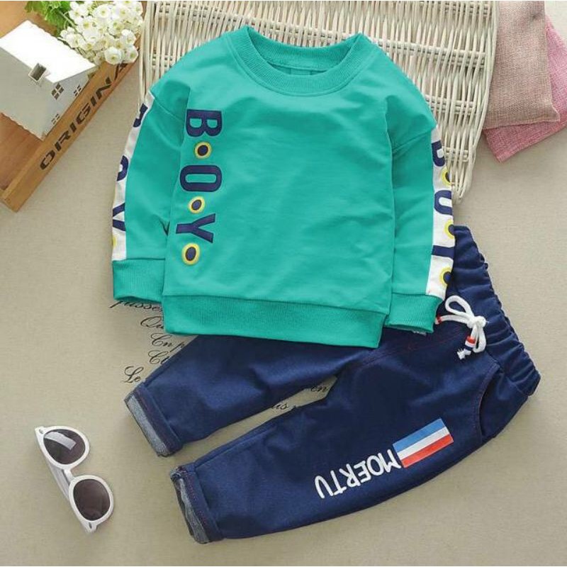 Set Varo kids stelan baju anak cowok set anak laki laki setelan kaos lengan panjang celana panjang