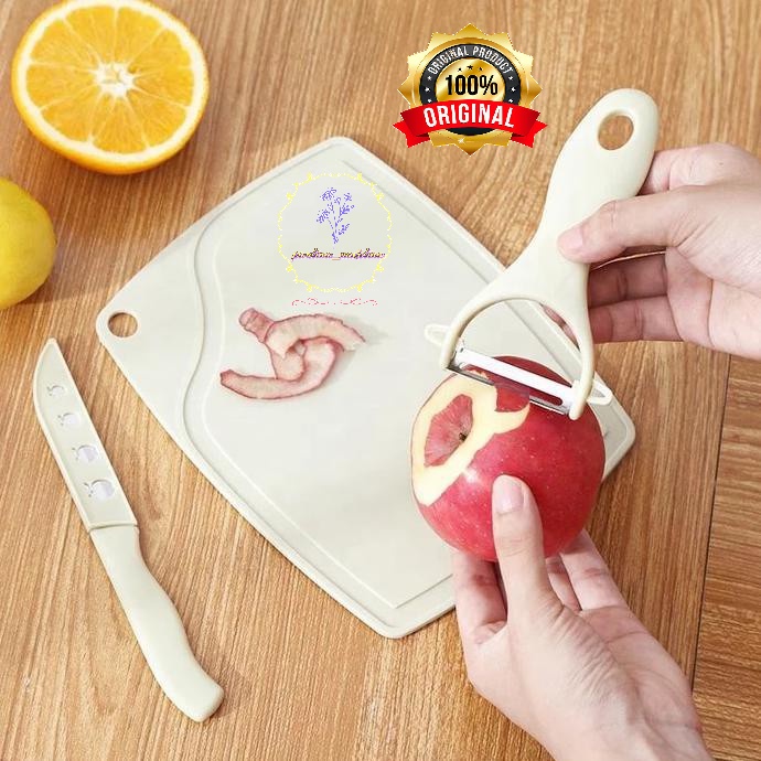 TERMURAH SURABAYA Pisau Set 3 in 1 Talenan Set Knife Set Peeler Buah TELENAN WARNA ACAK