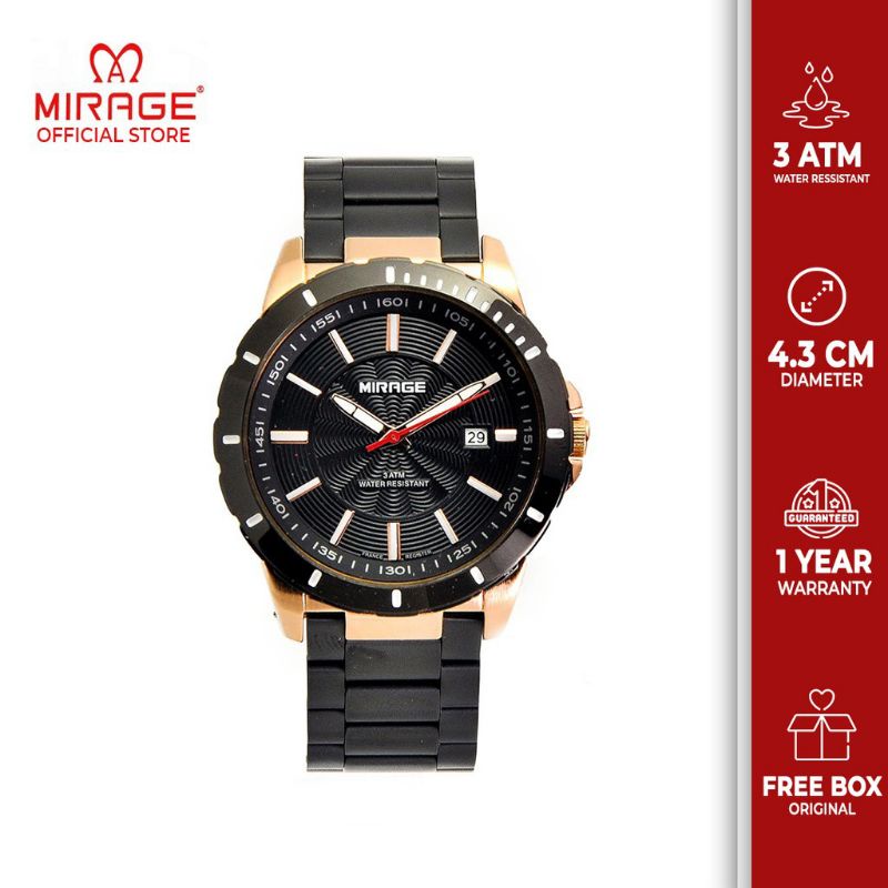 JAM TANGAN PRIA MIRAGE BRP-8549 BLACK ROSEGOLD ORIGINAL