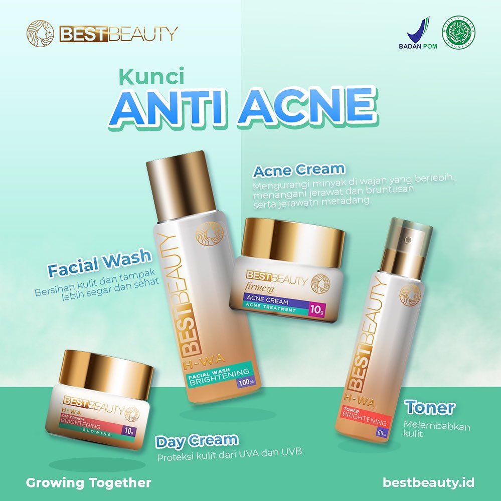 Best beauty skin care 1 paket cleansing toner day cream night cream perawatan brightening acne glowing anti aging