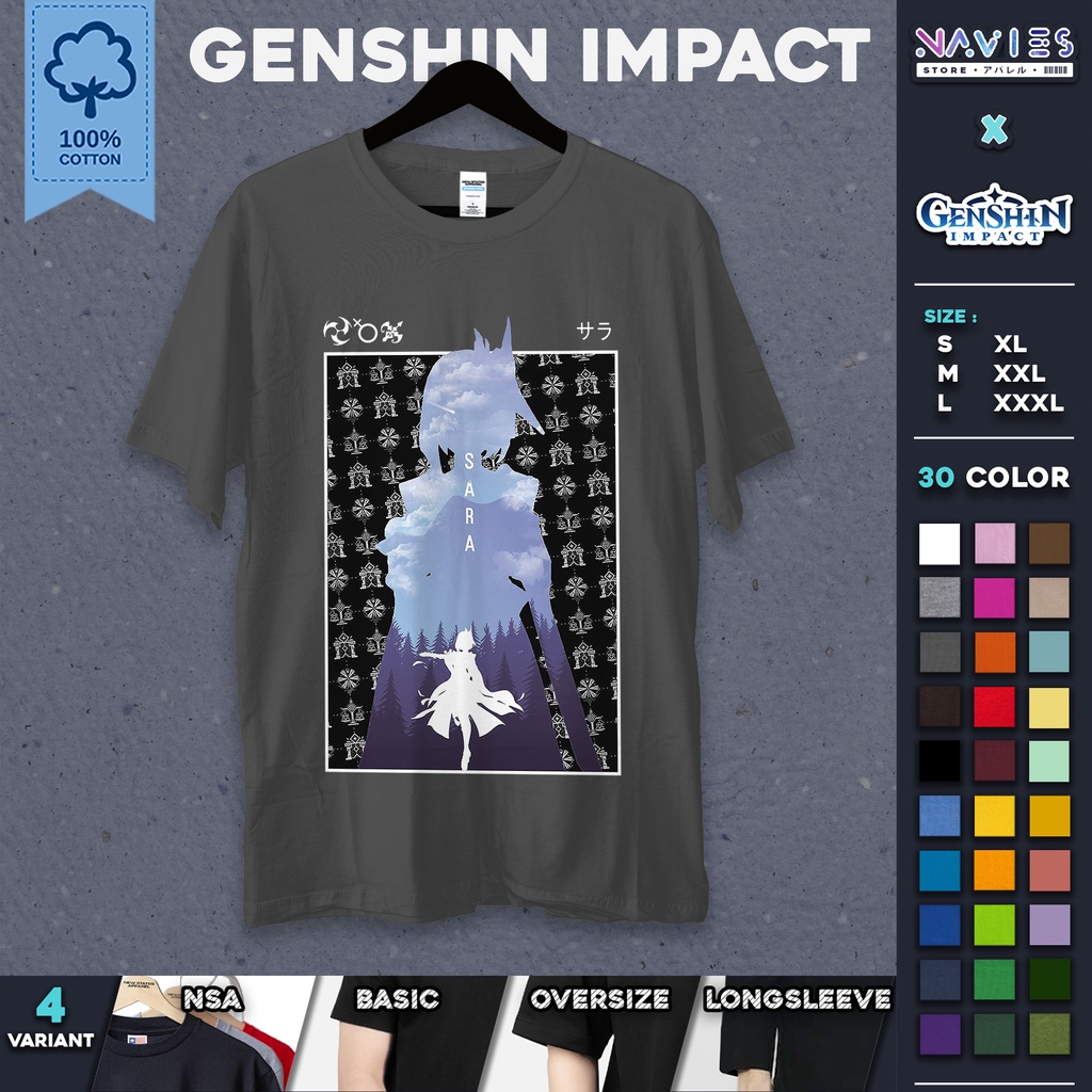 KAOS GENSHIN IMPACT KUJOU SARA SILUET | KAOS OVERSIZE KAOS ANIME KAOS DISTRO LONGSLEEVE KAOS LENGAN 