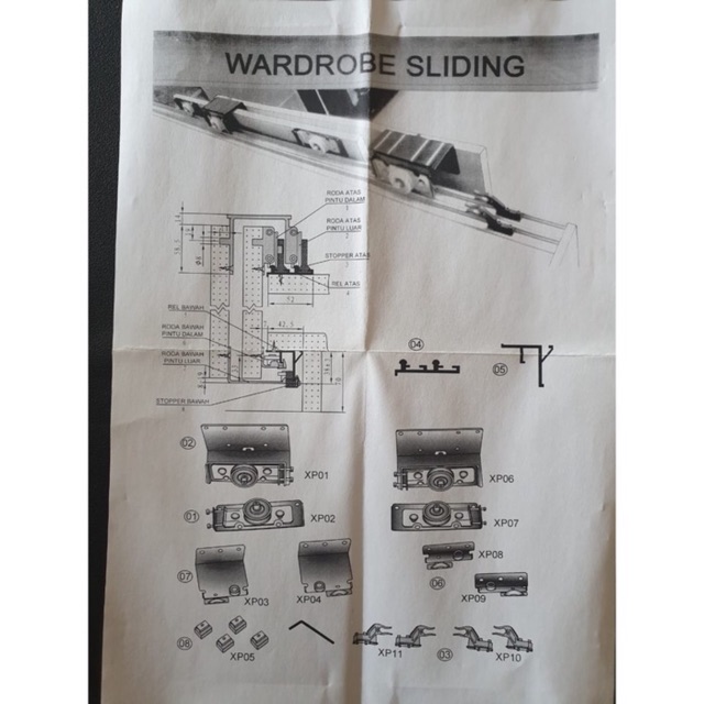 Roda sliding lemari baju TWIN kuat utk 80kg