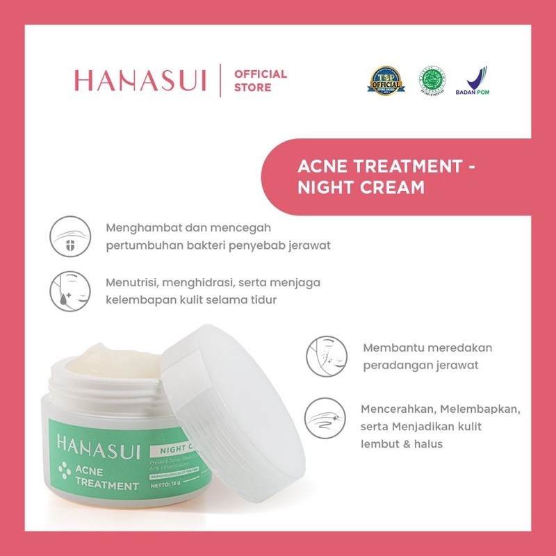 Jual HANASUI ACNE TREATMENT NIGHT CREAM 15 GR HIJAU | Shopee Indonesia