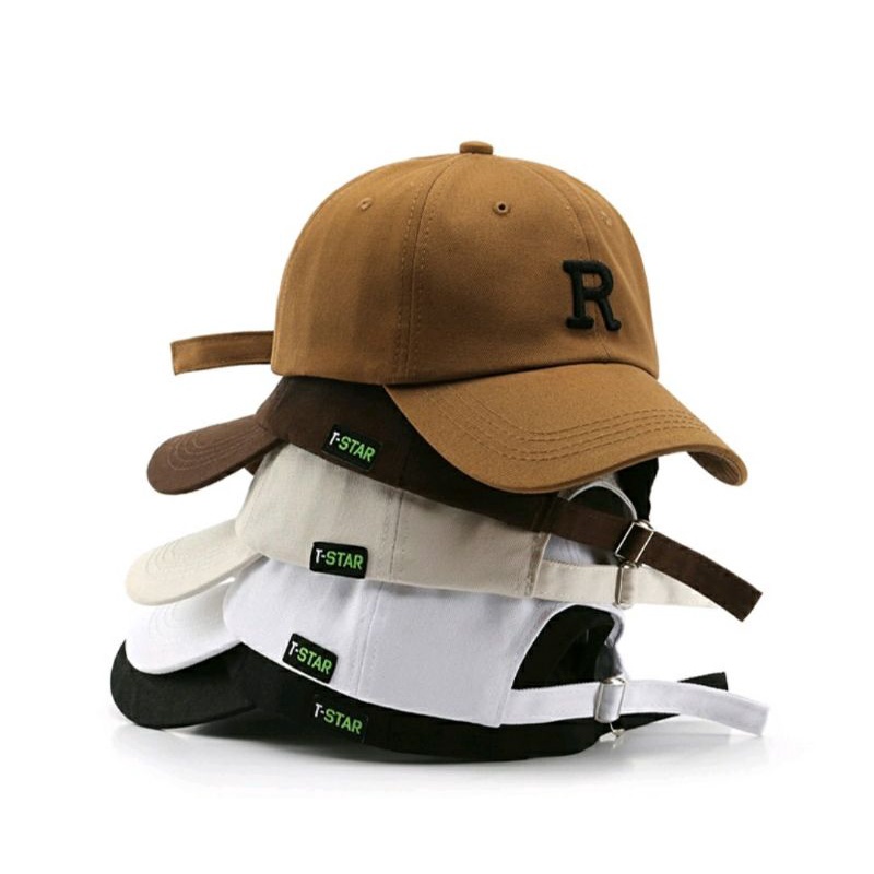 Topi baseball Bordir R model korea pure warna kekinian