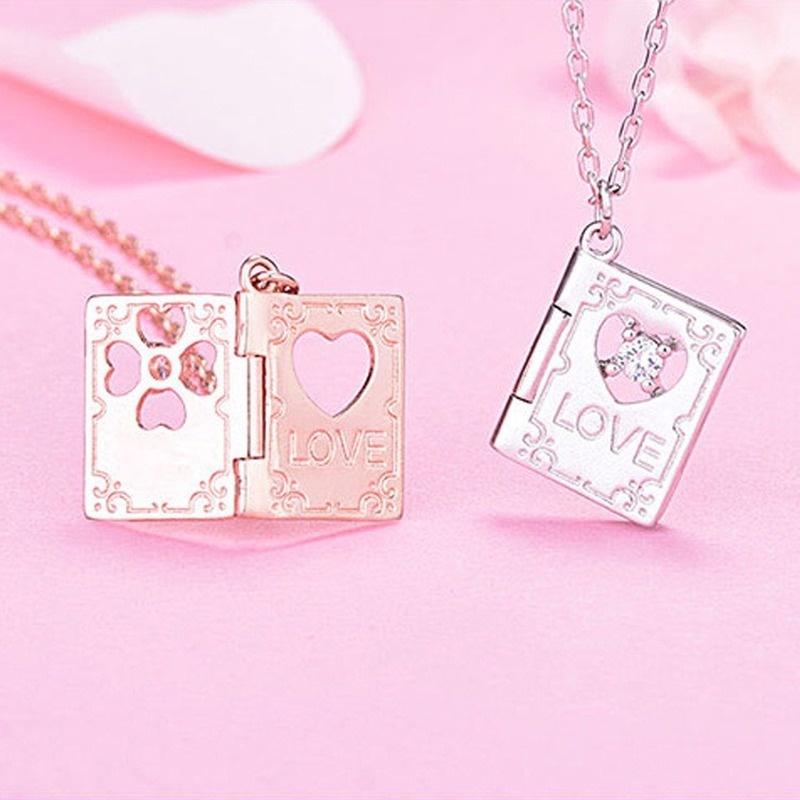 New Product Creative Design Unique and Romantic Diamond-Embedded Love Letter Can Carve Writing Pendant Clavicle Chain