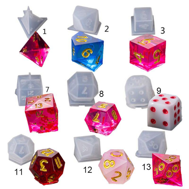 Glitter DIY Crystal Epoxy Mold Dice Fillet Shape Multi-spec Digital Game High Mirror dice mold silicone Mould Making