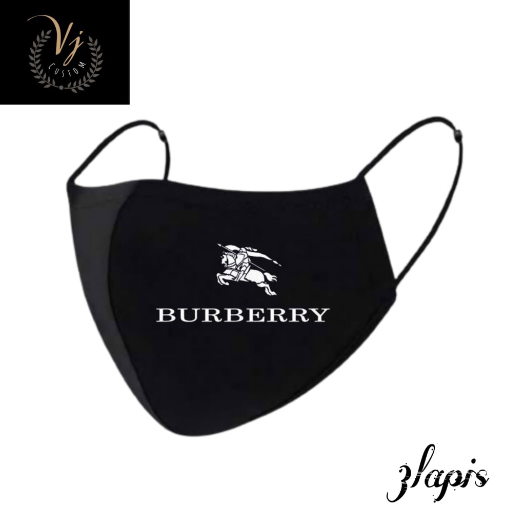 Masker Kain 3 Lapis Logo fashion branded 3ply Hitam 4D PRIA / WANITA / EARLOOP / HEADLOP / EVO