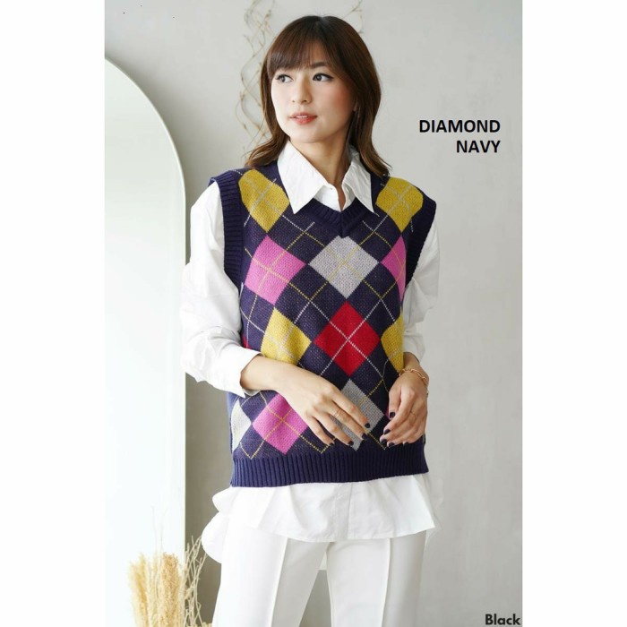 Promo nih  Rompi Vest Rajut Wanita Motif Diamond Lilac Terbaru /Outwear Wanita Premium Quality