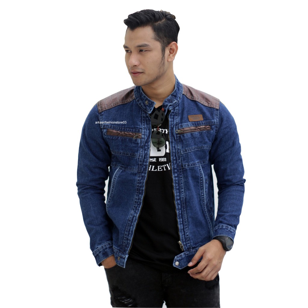 [ Bayar Di Tempat / COD ] AKN Jaket Jeans Pria / Jaket Bomber Jeans Terbaru FJ03 Original Rocafela