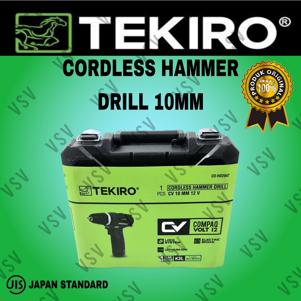 TEKIRO Cordless Hammer Drill 10mm Mesin Bor Baterai 12Volt impact Drill