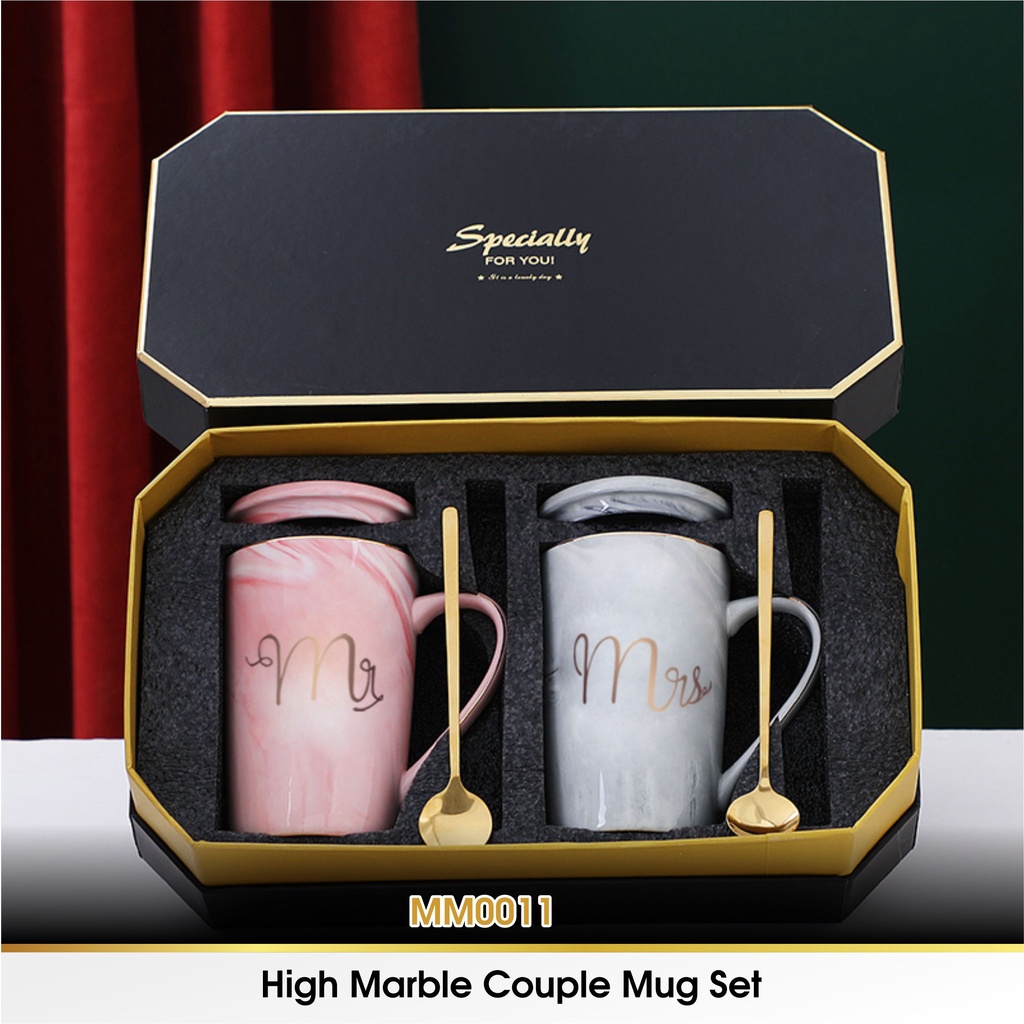 Cangkir Gelas Hampers Couple Mug Marble Keramik Tutup Mr Mrs Pasangan Couple Kado Pernikahan Couple Wedding Gift Aesthetic Set