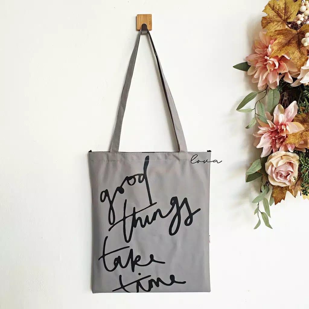 TOTE BAG WANITA GOOD THINGS TAKE TIMES TOTEBAG MURAH