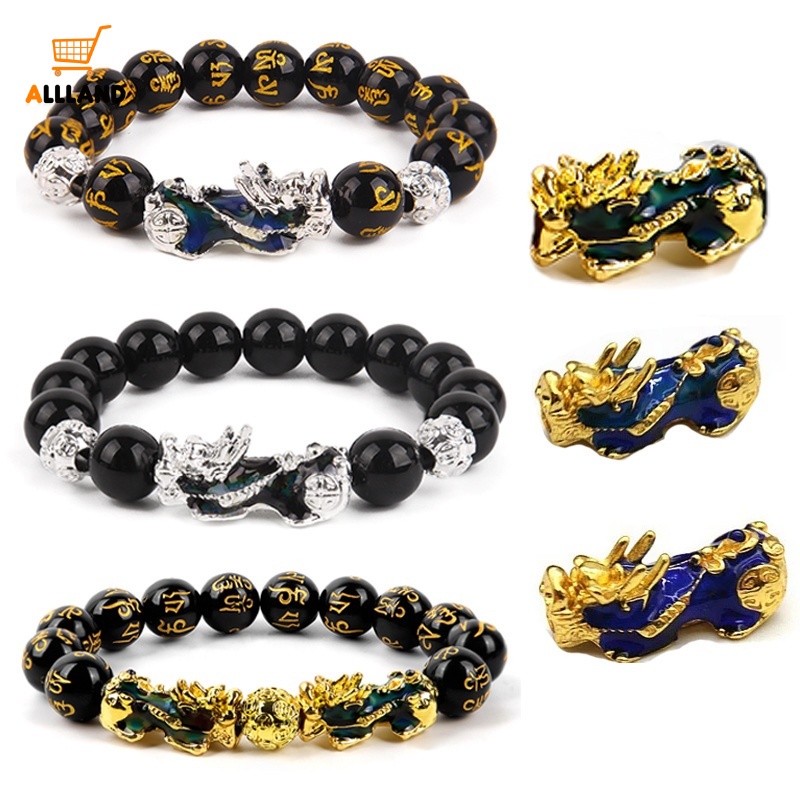 Gelang Tangan Manik-Manik Batu Obsidian Hitam Motif Naga Untuk Pria / Wanita