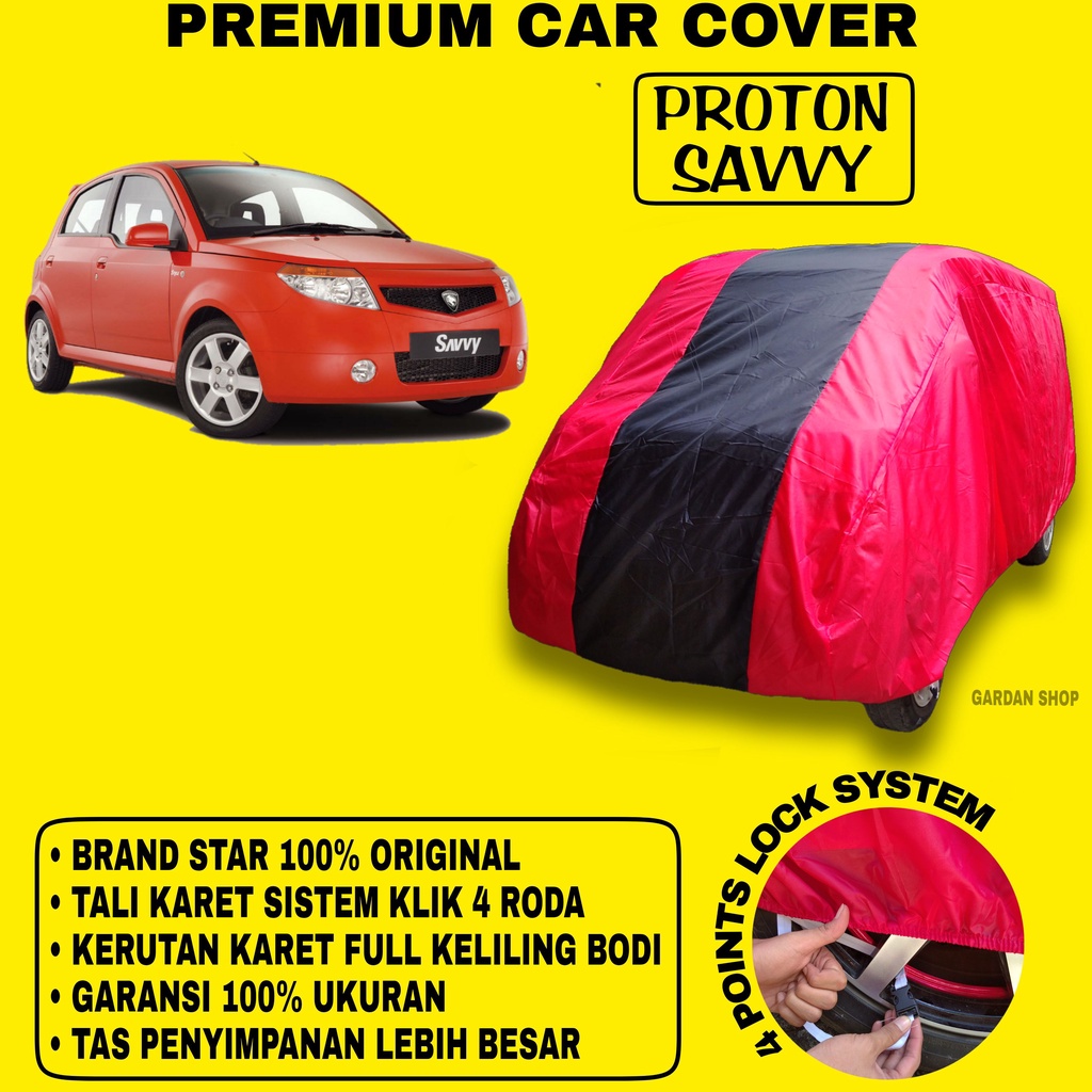 Body Cover PROTON SAVVY MERAH HITAM Penutup Bodi Mobil Proton Savvy Waterproof PREMIUM