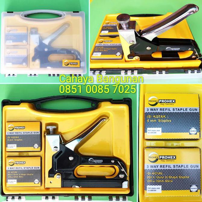 

STAPLES STAPLE GUN PROHEX Jok Tembak Tacker Hekter 3 Way in 1 Komplit