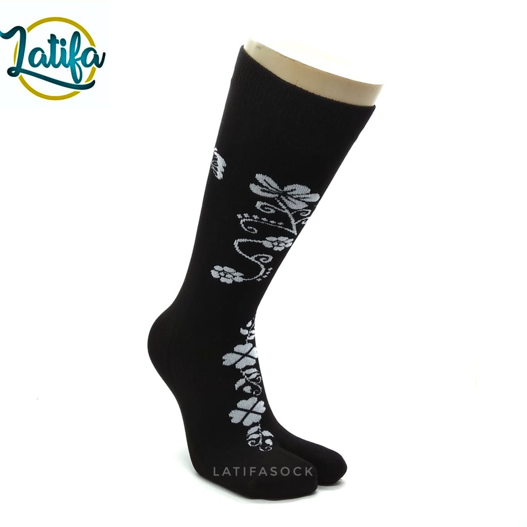 Kaos Kaki Muslimah Jempol Motif Hena Warna Hitam Bahan Nilon Untuk Dewasa