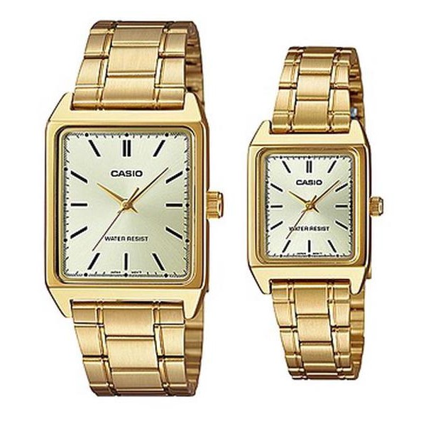 Best Seller Jam Tangan Couple Casio Tali Rantai Gold Casio Couple Original V007G