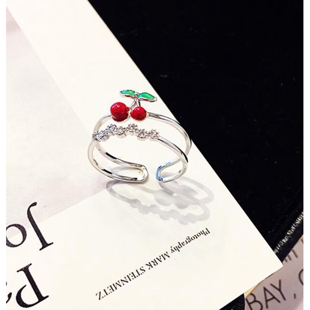 Cincin Model Terbuka Dapat Disesuaikan Desain Strawberry Cherry Gaya Jepang Dan Korea Untuk Perempuan