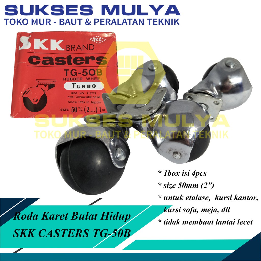 Roda Karet Bulat Hidup 2inch Set 4pcs Skk Casters Tg-50b Roda Etalase