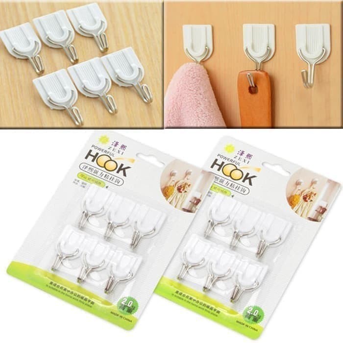 Gantungan Hook Multifungsi Cantolan Dinding Isi 6 pcs Kemasan Non Mika Powerfull Baju Celana Handuk