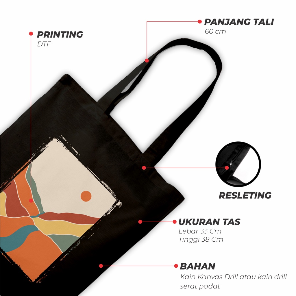 Sevine Tas Wanita Tote Bag Resleting Drill Totebag Laptop Abstrak Watercolour Black Series - NGK 1