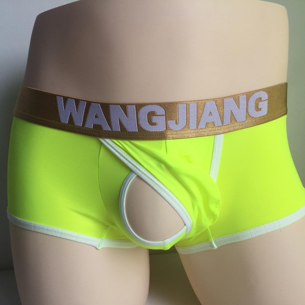 WJ Man Boxer Underwear Mens Low Rise Sheer See Boxer Shorts Men's Sexy Underwear Nylon Boxers Br