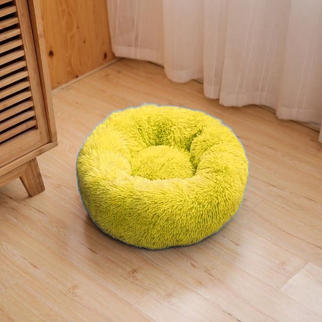 Tempat Tidur Kucing Donat/Kasur Kucing Bulat Lembut Dan Tebal/Bantal Tidur Kucing Tebal Bulu/Cat Bed/Alas Tidur Kucing Murah Dan Premium/Kandang Kucing/Keranjang Kucing/Ranjang Kucing Premium/Perlengkapan Kucing Dan Hewan-Kuning
