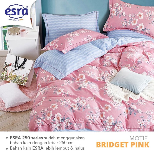 Bahan Kain Sprei  per Meter Esra  motif  Bridget Pink Bunga  