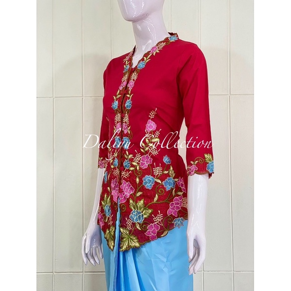 ESW02 - Daliyu KEBAYA ENCIM LENGAN 7/8 BORDIR WARNA Katun Stretch / S M L XL-Merah