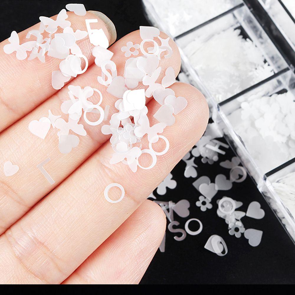 AUGUSTINA Agustina Stiker Kuku 3D Pesona Fashion Kupu-Kupu Putih Bintang Love Nail Sequin