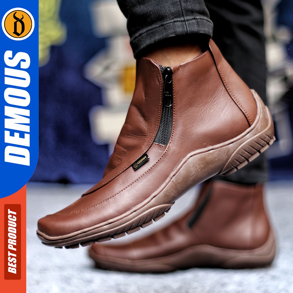 Sepatu Formal Pria Sepatu Casual Pria Kulit Asli Zipper Sepatu Pantofel Kerja Kantor Kuliah Kondangan Sepatu Hitam Pria DEMOUS CORA