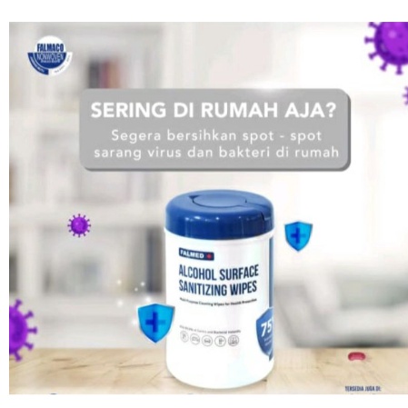 Tissue Falmed Basah Alcohol Surface Sanitizing Alcohol 75% Isi 90 Lembar