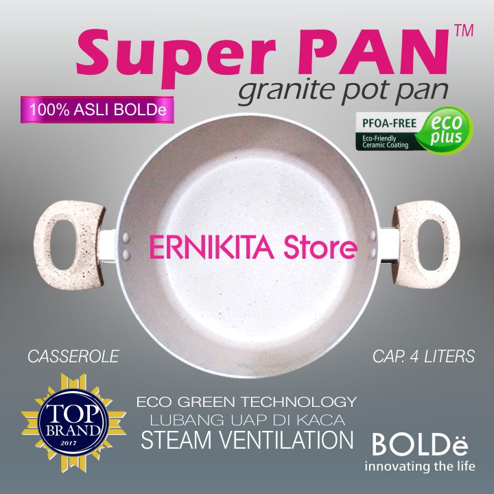 BOLDe POT PAN 24 CM + GLASS LID - Super Pan Panci Casserole Granite Coating